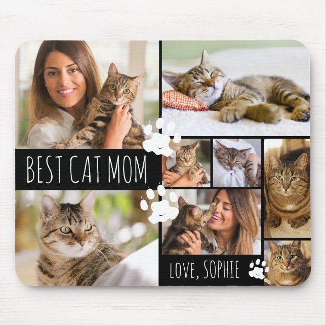 Modern BEST CAT MOM 8 Photos Personalized Mouse Pad (Front)