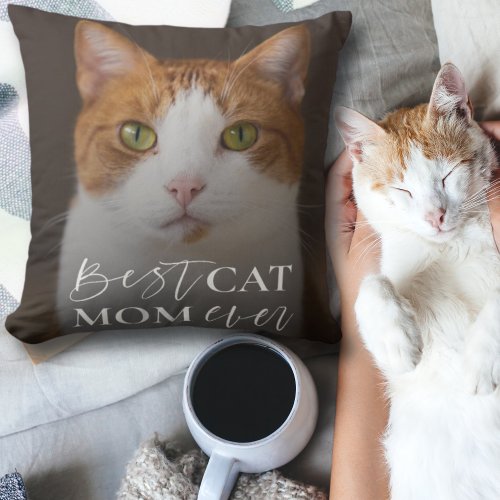 Modern Best Cat Mom Photo Template  Throw Pillow