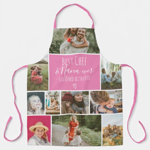 Modern Best chef grandma photo collage grid pink Apron