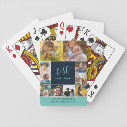 Modern best dad blue photos collage grid template playing cards