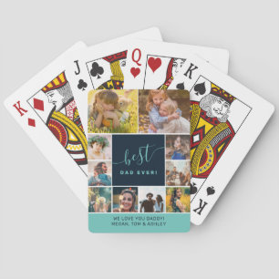 Modern best dad blue photos collage grid template poker cards