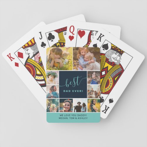 Modern best dad blue photos collage grid template poker cards