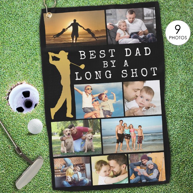 Modern BEST DAD BY A LONG SHOT 9 Photo Collage Golf Towel (Creator Uploaded)