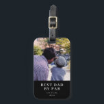 Modern Best Dad By Par Custom Photo Golf Gift Luggage Tag<br><div class="desc">A modern “Best Dad By Par” quote custom photo luggage tag featuring your family photo with a blend of classic bold and script fonts against a black background. Perfect for accessorizing golfing bags and luggage. Simple to customize by adding your photo and personalizing the text.</div>