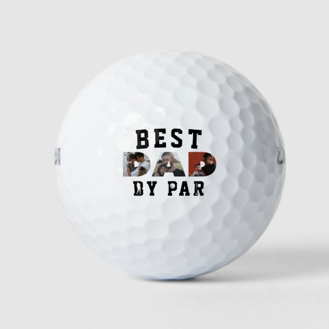 Modern Best DAD by Par Ever Photo Collage Golfer Golf Balls (Front)