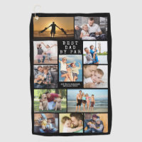 Modern BEST DAD BY PAR Photo Collage Personalized Golf Towel