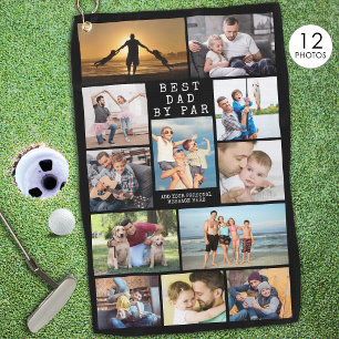 Modern BEST DAD BY PAR Photo Collage Personalized Golf Towel