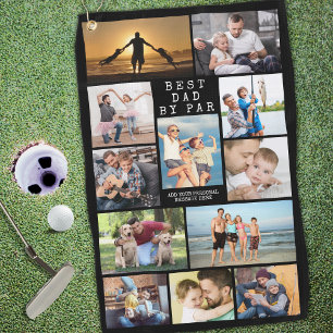 Modern BEST DAD BY PAR Photo Collage Personalized Golf Towel