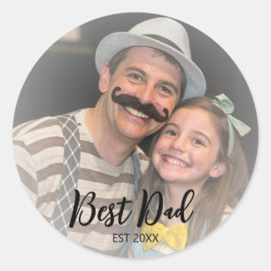 modern best dad custom photo  classic round sticker