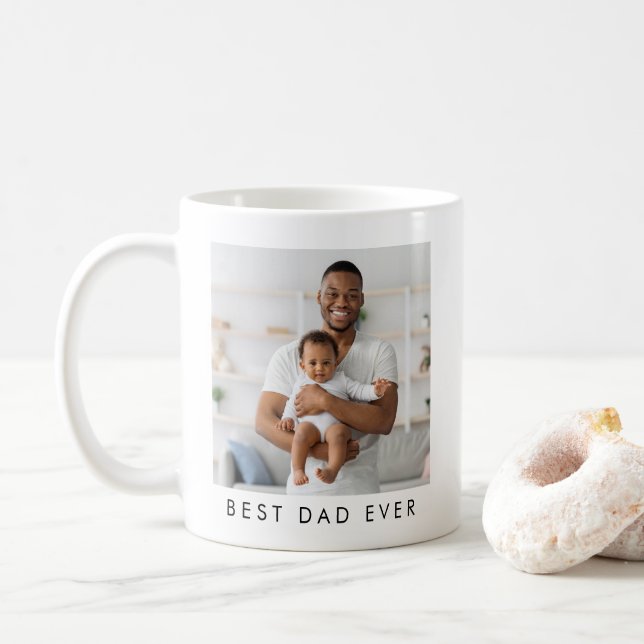 Modern Best Dad Ever 2 Photo Coffee Mug (With Donut)