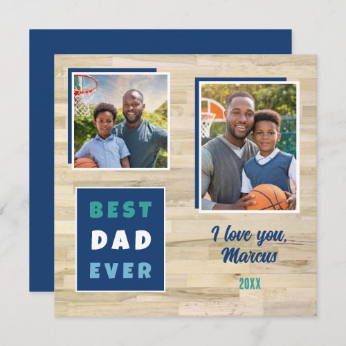 Modern Best Dad Ever 2 Photo Collage Father Holiday Card