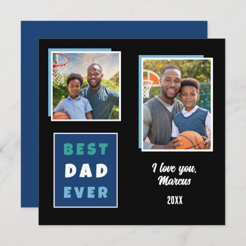 Modern Best Dad Ever 2 Photo Collage Fathers Day Holiday Card