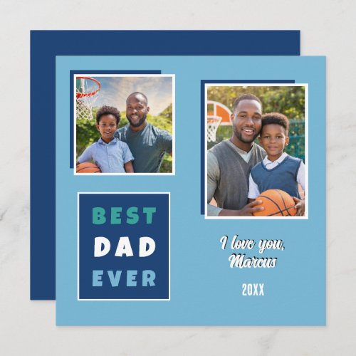 Modern Best Dad Ever 2 Photo Collage Fathers Day Holiday Card