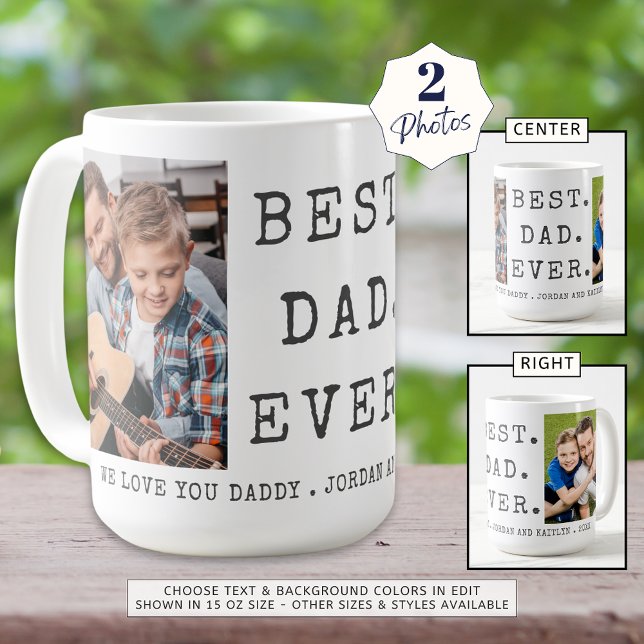 Modern BEST DAD EVER 2 Photos Personalized Coffee Mug (Creator Uploaded)