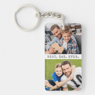 Modern BEST DAD EVER 2 Photos Personalized Keychain