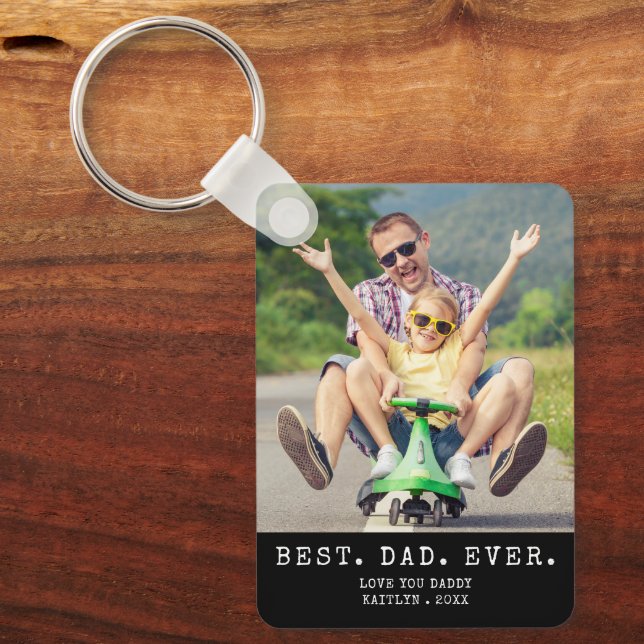 Modern BEST DAD EVER 2 Photos Personalized Keychain (Front)