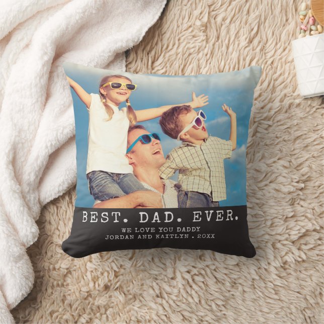 Modern BEST DAD EVER 2 Photos Personalized Throw Pillow (Blanket)