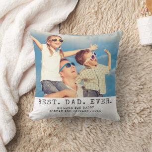 Modern BEST DAD EVER 2 Photos Personalized Throw Pillow