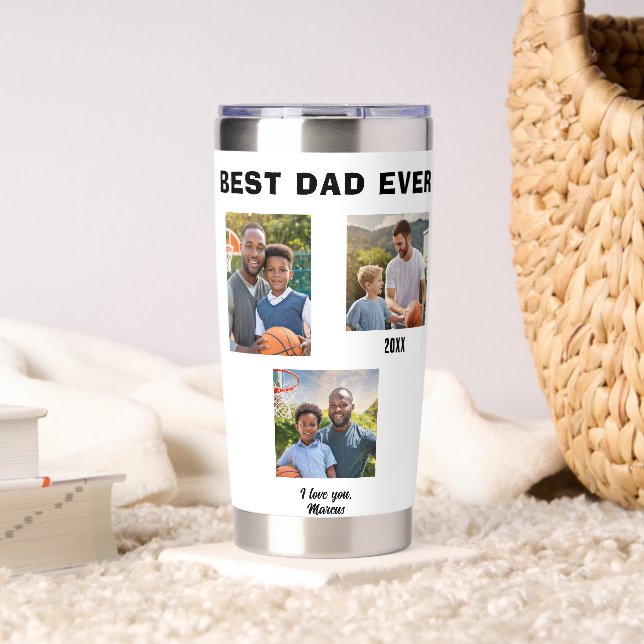 Modern Best Dad Ever 3 Photo Collage Father Insulated Tumbler (Living Room (Rotated))