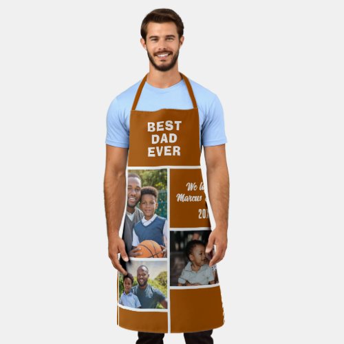 Modern Best Dad Ever 3 Photo Collage Fathers Day  Apron