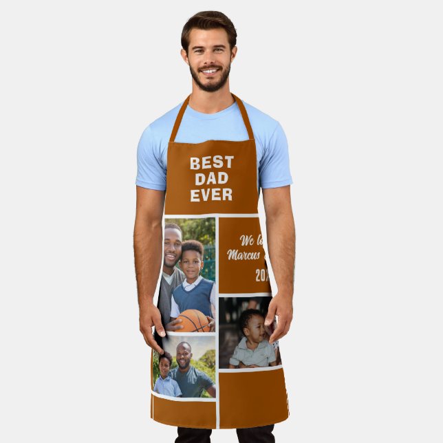 Modern Best Dad Ever 3 Photo Collage Father's Day  Apron (Worn)