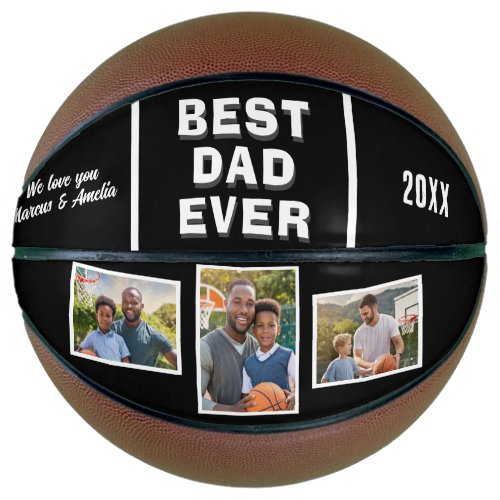 Modern Best Dad Ever 3 Photo Collage Fathers Day Basketball