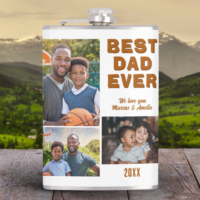Modern Best Dad Ever 3 Photo Collage Father's Day  Flask (Creator Uploaded)