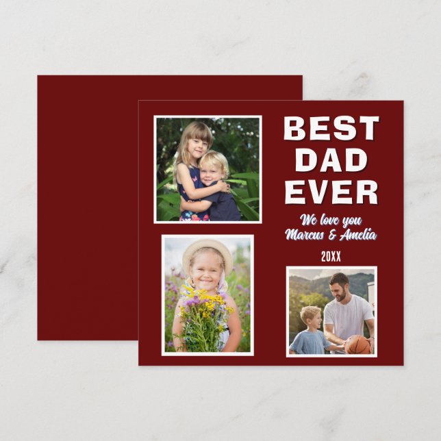 Modern Best Dad Ever 3 Photo Collage Father's Day  Holiday Card (Front/Back)