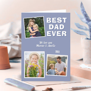 Modern Best Dad Ever 3 Photo Collage Father's Day  Holiday Card