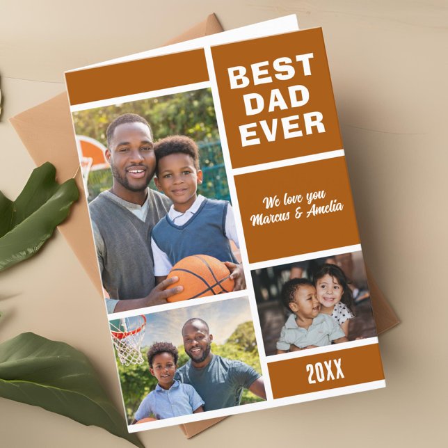 Modern Best Dad Ever 3 Photo Collage Father's Day  Holiday Card (Creator Uploaded)