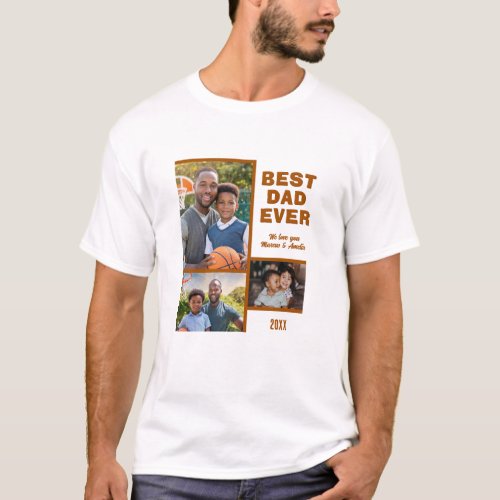 Modern Best Dad Ever 3 Photo Collage Fathers Day  T_Shirt