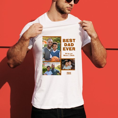 Modern Best Dad Ever 3 Photo Collage Fathers Day  T_Shirt