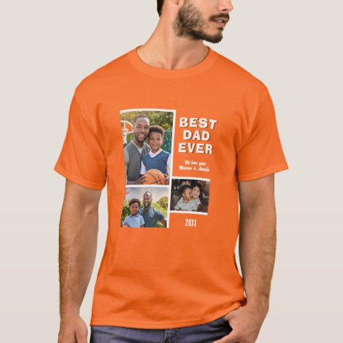 Modern Best Dad Ever 3 Photo Collage Fathers Day  T_Shirt