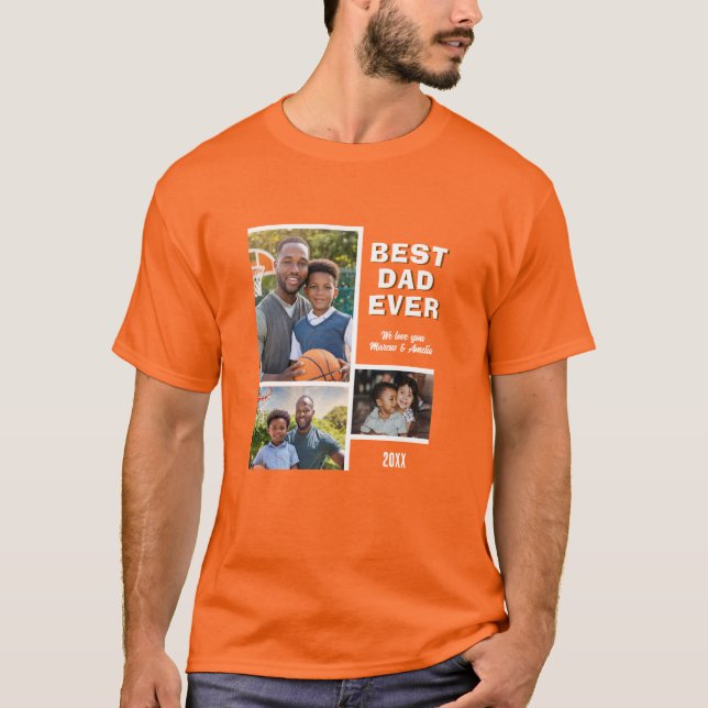 Modern Best Dad Ever 3 Photo Collage Father's Day  T-Shirt (Front)