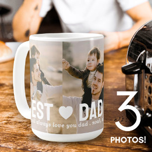 Modern Best Dad Ever 3 Photo Collage Hearts Custom Coffee Mug