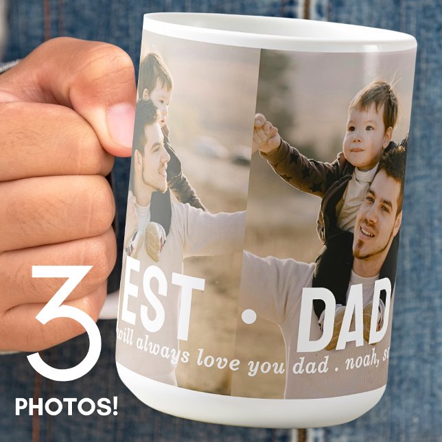 Modern Best Dad Ever 3 Photo Collage Personalized Coffee Mug (Creator Uploaded)