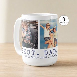 Modern BEST DAD EVER 3 Photos Navy Blue Custom Coffee Mug