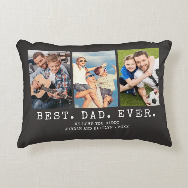 Modern BEST DAD EVER 3 Photos Personalized Accent Pillow (Front)
