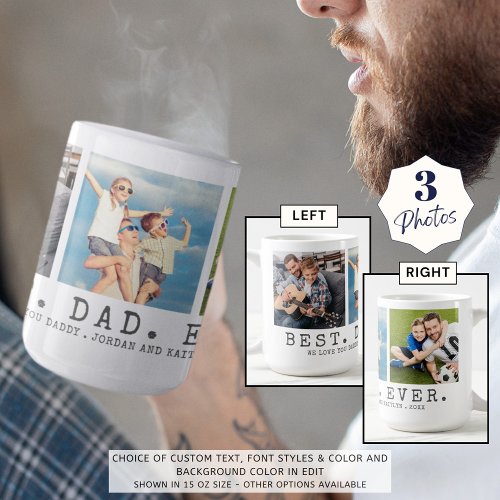 Modern BEST DAD EVER 3 Photos Personalized Coffee Mug