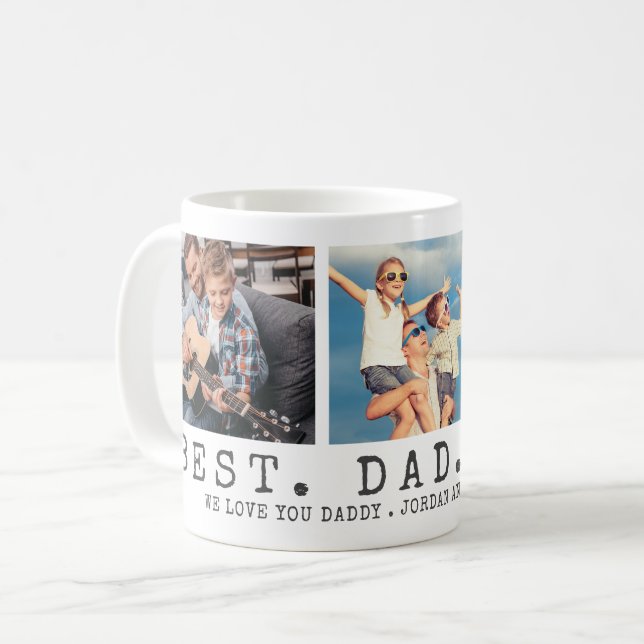 Modern BEST DAD EVER 3 Photos Personalized Coffee Mug (Front Left)