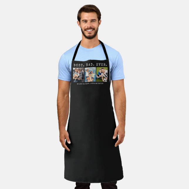 Modern BEST DAD EVER 3 Photos Personalized Custom Apron (Worn)