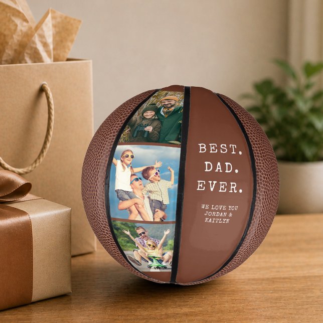 Modern BEST DAD EVER 3 Photos Personalized Custom Mini Basketball (Creator Uploaded)