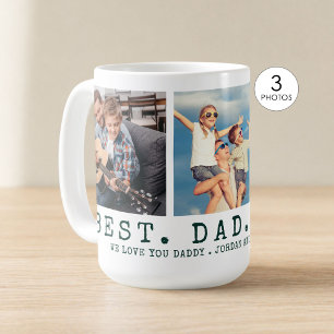 Modern BEST DAD EVER 3 Photos Personalized Green Coffee Mug