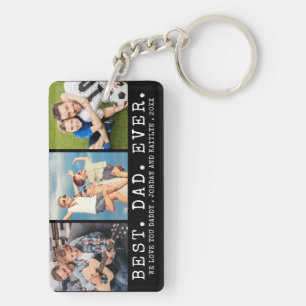 Modern BEST DAD EVER 3 Photos Personalized Keychain