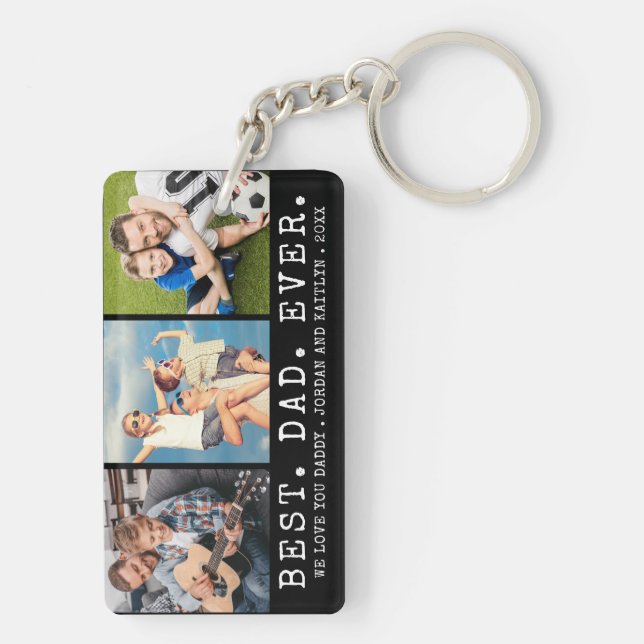 Modern BEST DAD EVER 3 Photos Personalized Keychain (Back)