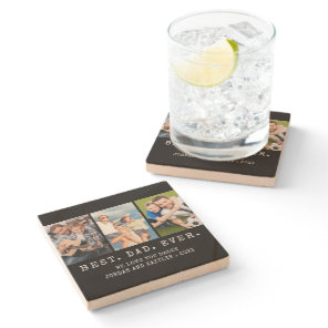 Modern BEST DAD EVER 3 Photos Personalized Stone Coaster