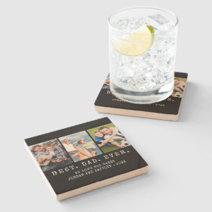 Modern BEST DAD EVER 3 Photos Personalized Stone Coaster