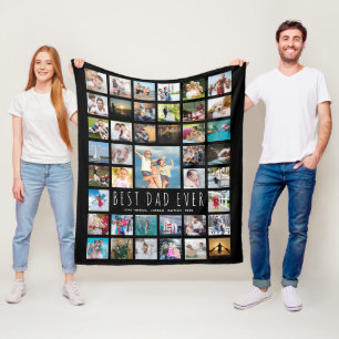 Modern BEST DAD EVER 41 Photo Collage Black Fleece Blanket