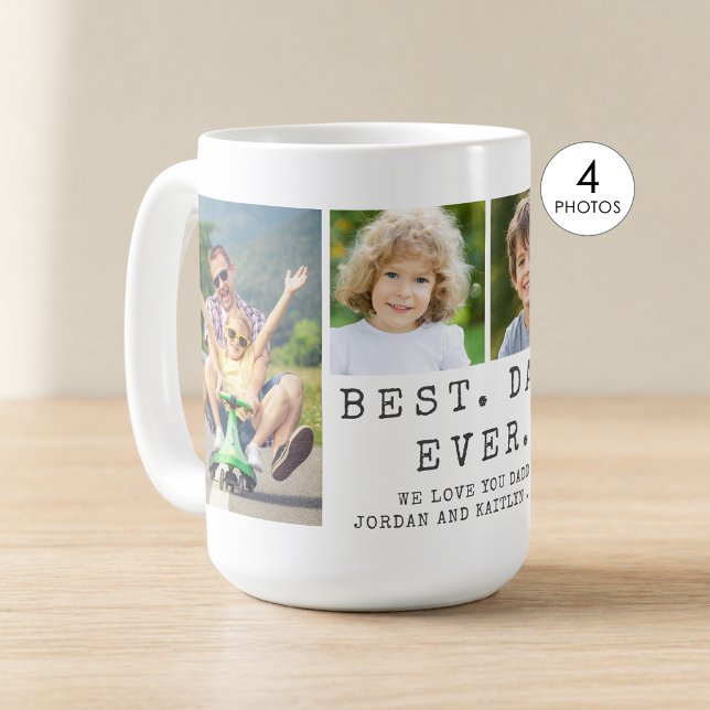 Modern BEST DAD EVER 4 Photo Collage Personalized Coffee Mug (Creator Uploaded)