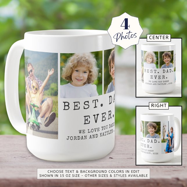 Modern BEST DAD EVER 4 Photo Collage Personalized Coffee Mug (Creator Uploaded)